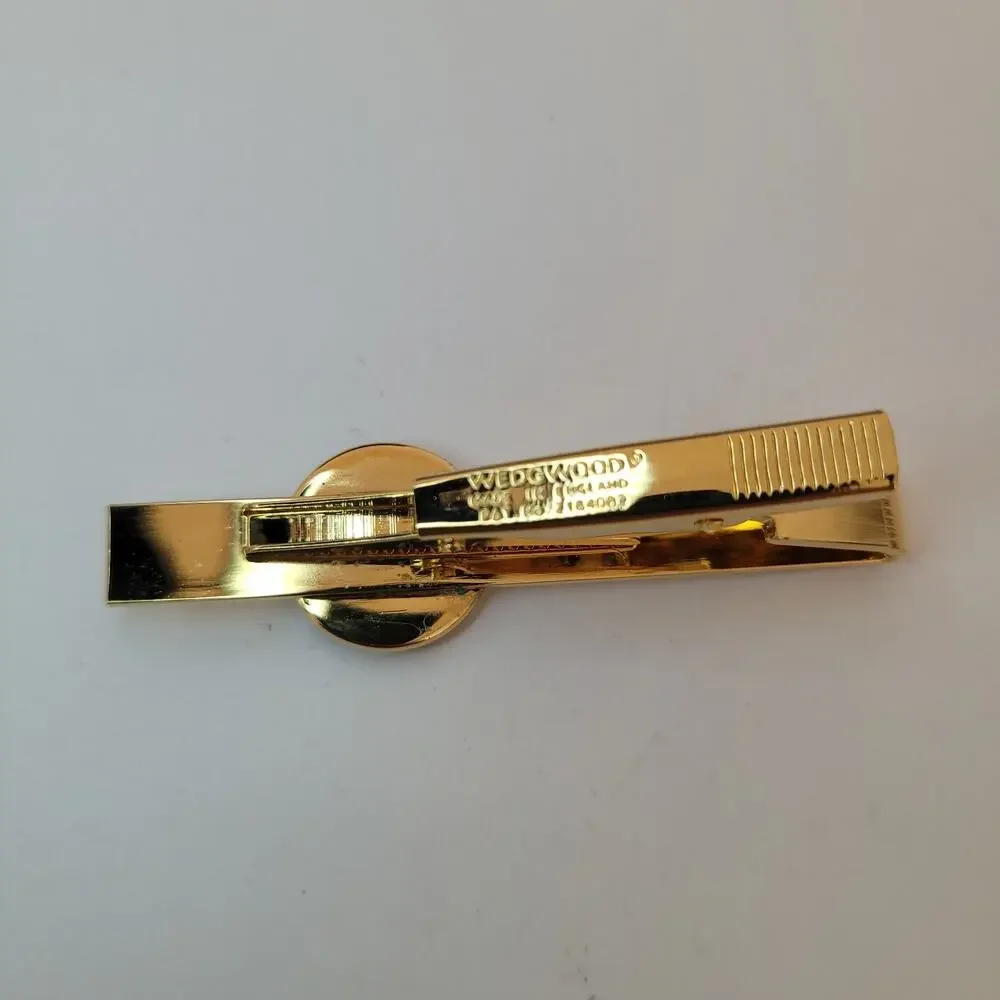 Wedgwood Gold Blue Tone Tie Bar Clip‎ with Jasper Horse Head Cameo Vintage Retro